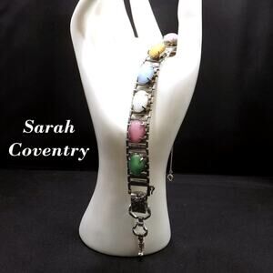 Vintage Sarah Coventry Multicolored Glass Cabochons Bracelet, 7" or 8" Extension